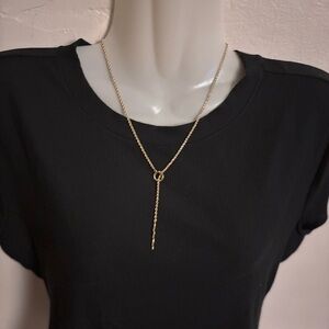 Lariat Rope Necklace 10K Yellow Gold 17”